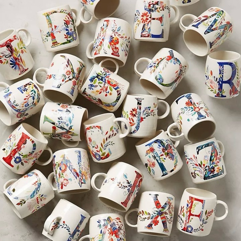 Anthropologie Starla M. Halfmann Petal Palette Monogram “M” Mug - Picture 3 of 13